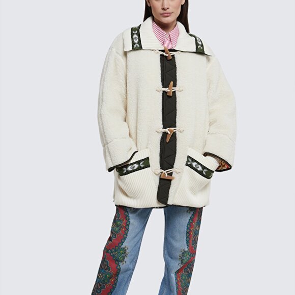 ETRO Alamari Teddy Sherpa Lined Toggle Oversized Knit Pockets Jacket Coat - Picture 8 of 16